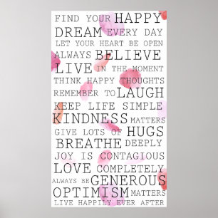 Positive Thoughts Inspirational Words Rose Petals Poster