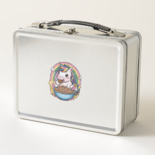 Positive unicorn with cereal bowl Long Sleeve T-Sh Metal Lunch Box