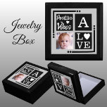 Positive vibes add photo initial black grey gift box<br><div class="desc">Keepsake jewellery / jewellery gift box.
Personalise with an initial and photo.
Positive vibes / Love,  with a love heart and the colours black,  grey and white.</div>