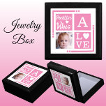 Positive vibes add photo initial pink jewellery gift box<br><div class="desc">Keepsake jewellery / jewellery gift box.
Personalise with an initial and photo.
Positive vibes / Love,  with a love heart and the colours pink and white.</div>