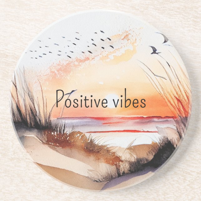 Positive Vibes Beach Sunset with Birds  Coaster (Front)