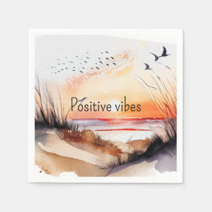 Positive Vibes Beach Sunset with Birds Napkin