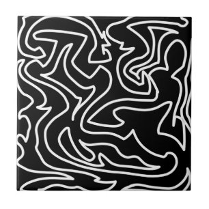 Positive Vibes Bold Black White Abstract Ceramic Tile