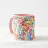 Positive Vibes Bright Rainbows Florals Custom Name
