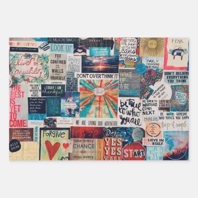 Positive Vibes Collage Wrapping Paper (Front)