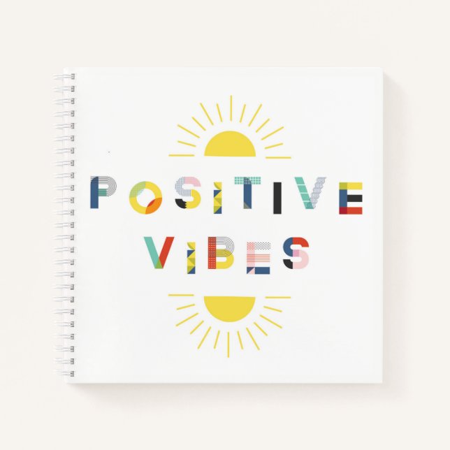 Positive Vibes Colourful Abstract Typography Notebook (Front)