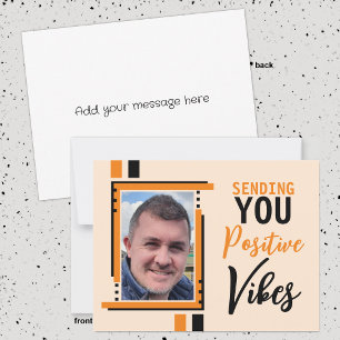 Positive vibes encouragement add photo orange postcard