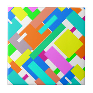 Positive Vibes Happy Colours Abstract Art Blocks Ceramic Tile