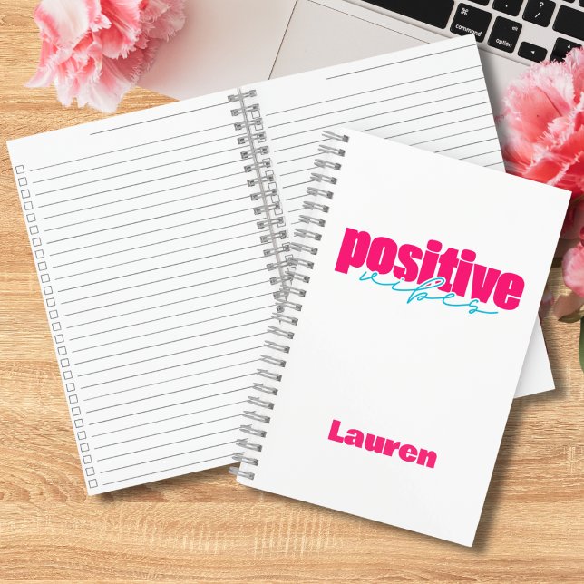 Positive Vibes Hot Pink & Teal Cute Checklist Notebook (Creator Uploaded)