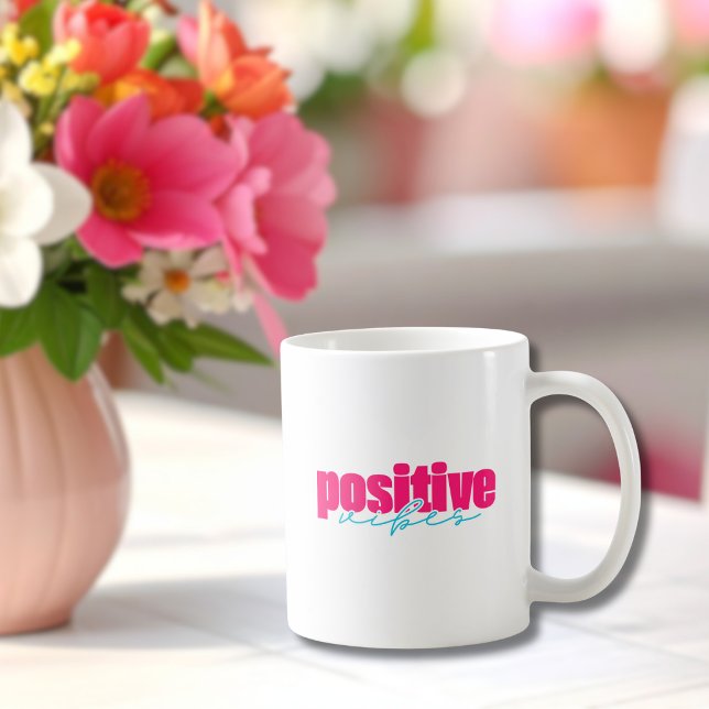 Positive Vibes Hot Pink & Teal Cute Coffee Mug (Creator Uploaded)