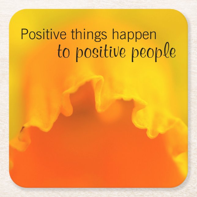 Positive Vibes Inspiring Yellow Daffodil Quote Square Paper Coaster (Front)