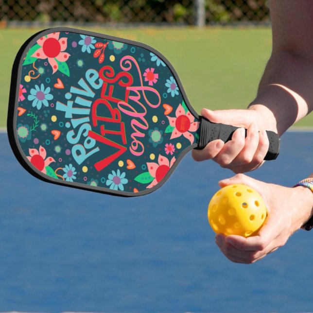 Positive Vibes Inspirivity Fun Modern Floral Pickleball Paddle (Creator Uploaded)