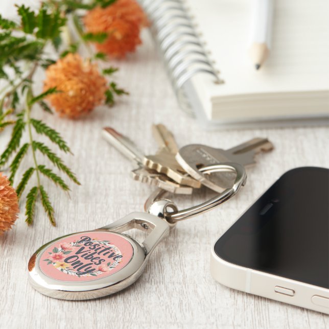 Positive Vibes Only Floral Wreath Design Key Ring (Side)