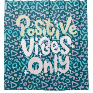 Positive vibes only green geometric shower curtain