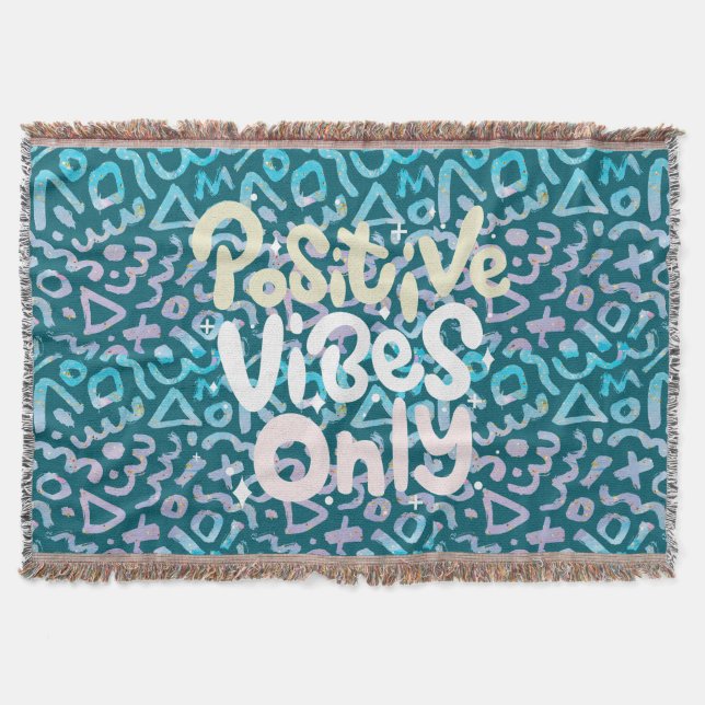 Positive vibes only green geometric throw blanket (Front)