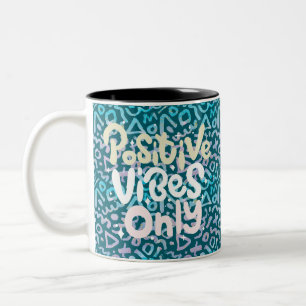 Positive vibes only green geometric Two-Tone coffee mug