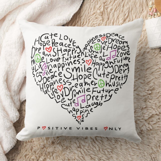 Positive Vibes Only Heart Design Cushion (Blanket)