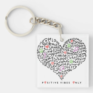 Positive Vibes Only Heart Design Key Ring