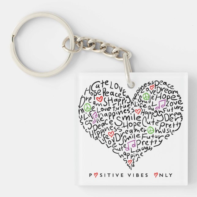Positive Vibes Only Heart Design Key Ring (Front)