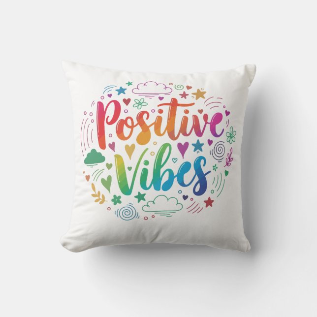 Positive Vibes Only – Motivational Text Throw Pill Cushion (Front)