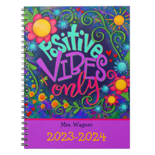 Positive Vibes Personalised Teacher Fun Flowers Notebook