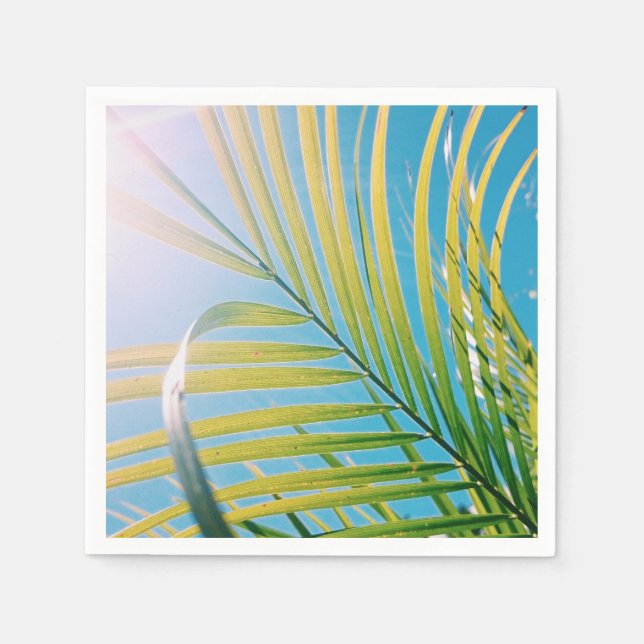 Positive Vibes Sunny Palm Tree Leaf Paper Napkin (Front)
