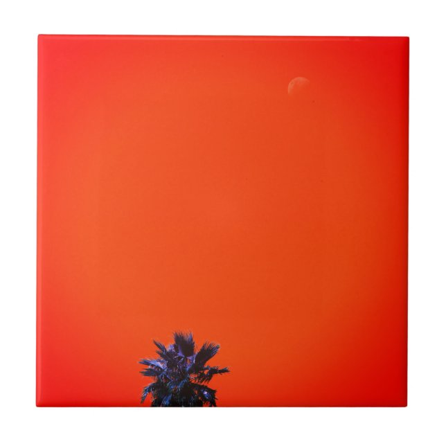 Positive Vibes Tropical Palm Tree Moon Minimalism Ceramic Tile (Front)