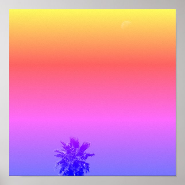 Positive Vibes Tropical Palm Tree Moon Minimalism Poster (Front)