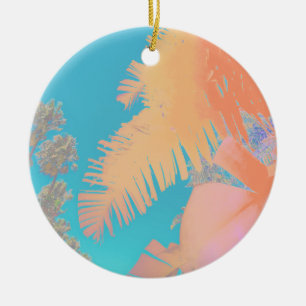 Positive Vibes Tropical Palm Trees Ceramic Ornament