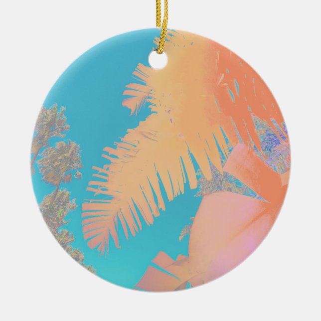 Positive Vibes Tropical Palm Trees Ceramic Ornament (Front)