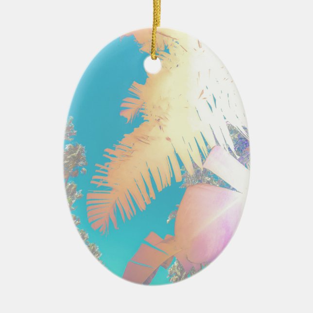 Positive Vibes Tropical Palm Trees Ceramic Ornament (Front)