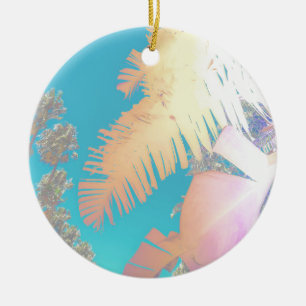 Positive Vibes Tropical Palm Trees Ceramic Ornament