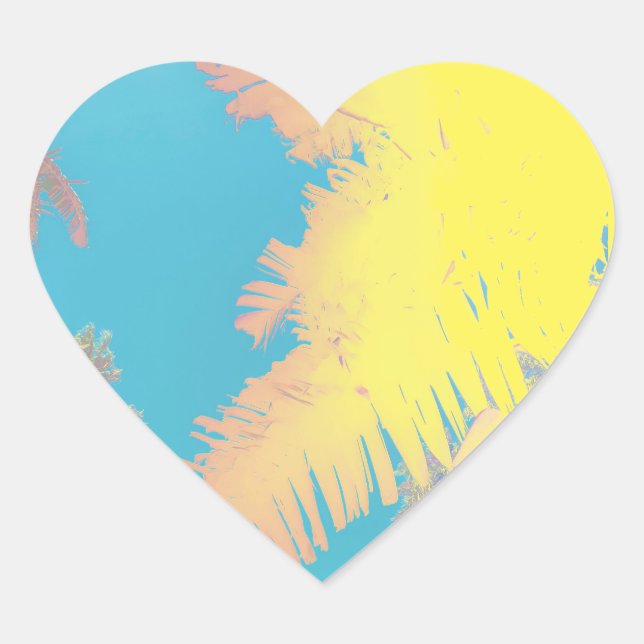 Positive Vibes Tropical Palm Trees Heart Sticker (Front)