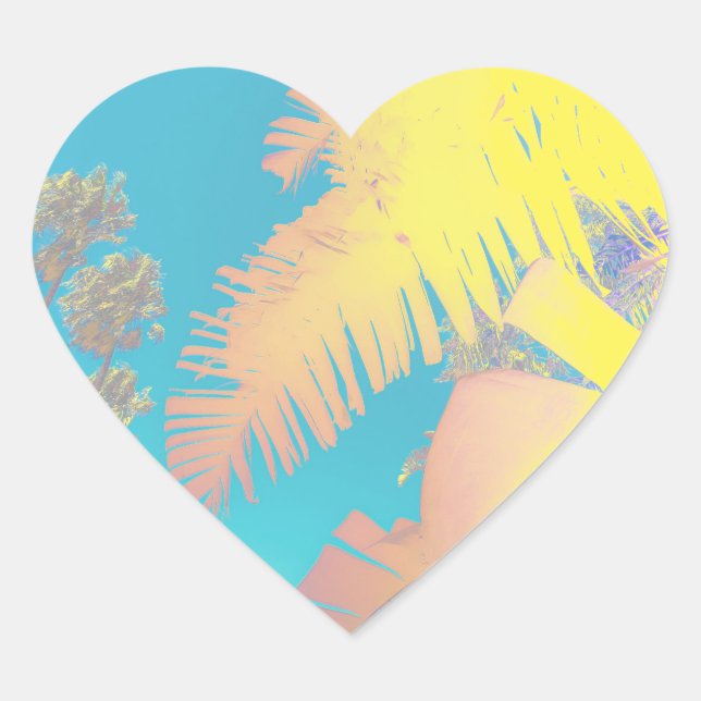 Positive Vibes Tropical Palm Trees Heart Sticker (Front)