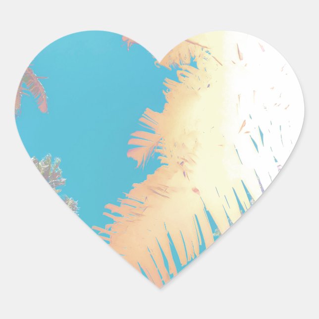 Positive Vibes Tropical Palm Trees Heart Sticker (Front)