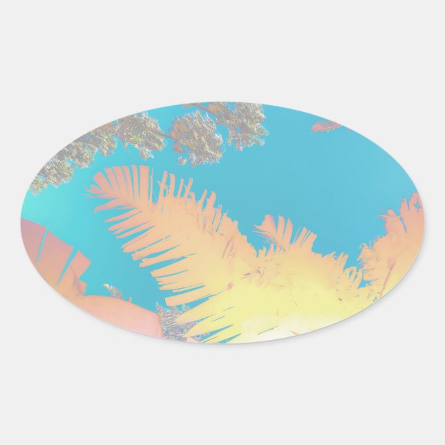 Positive Vibes Tropical Palm Trees Oval Sticker (Front)