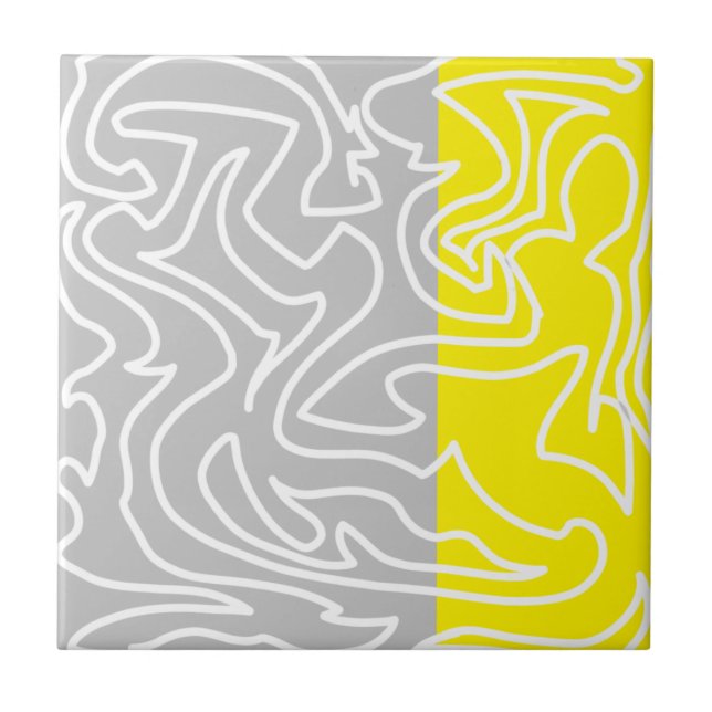 Positive Vibes Yellow Grey Abstract Ceramic Tile (Front)