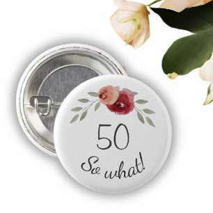 Positive Watercolor Roses Floral 50th Birthday 3 Cm Round Badge
