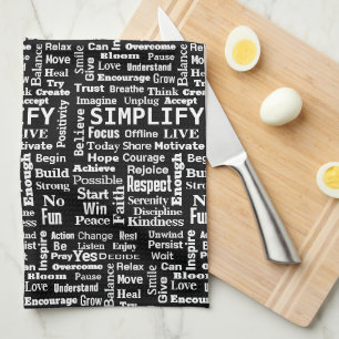 Positive Word Cloud On Black Tea Towel