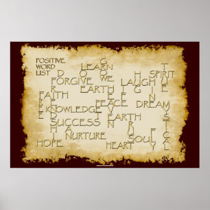 POSITIVE WORDS 3D Golden Text on Parchment Poster