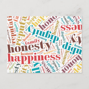 Positive words cloud postcard
