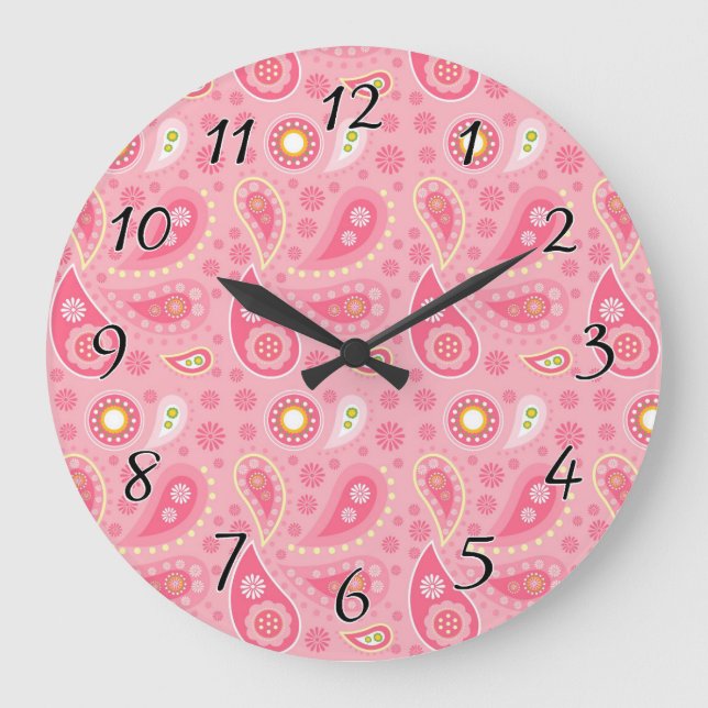 Positively Pink Paisley Large Clock (Front)
