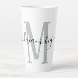 Positivity Dream Big Sage Green Monogram Initial Latte Mug