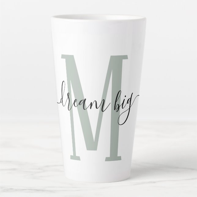 Positivity Dream Big Sage Green Monogram Initial Latte Mug (Front)