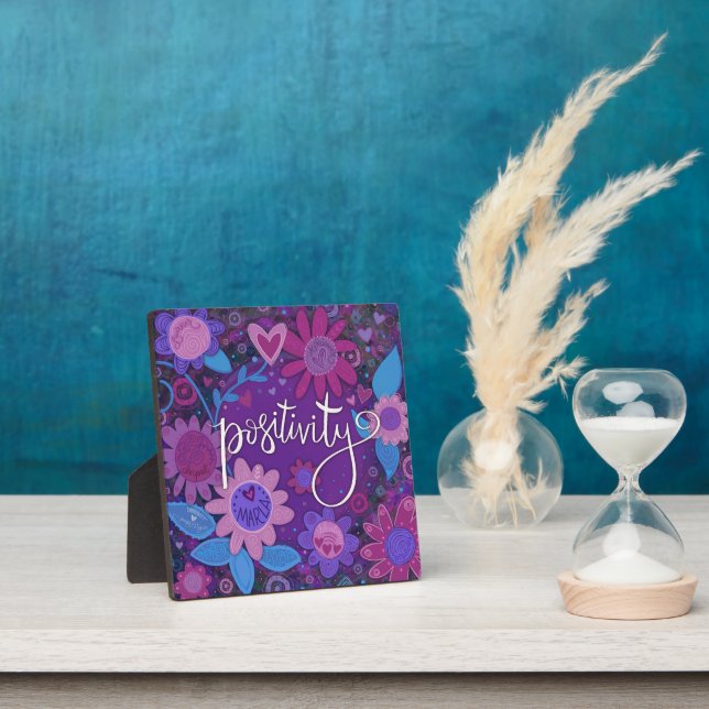Positivity Inspirational Heart Floral Pretty Purpl Plaque (Insitu)