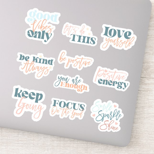 Positivity Self Love 10pc Waterproof Sticker Set (Detail)