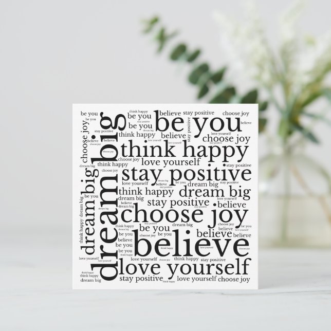 Positivity WordArt Pattern Black Text White (Standing Front)