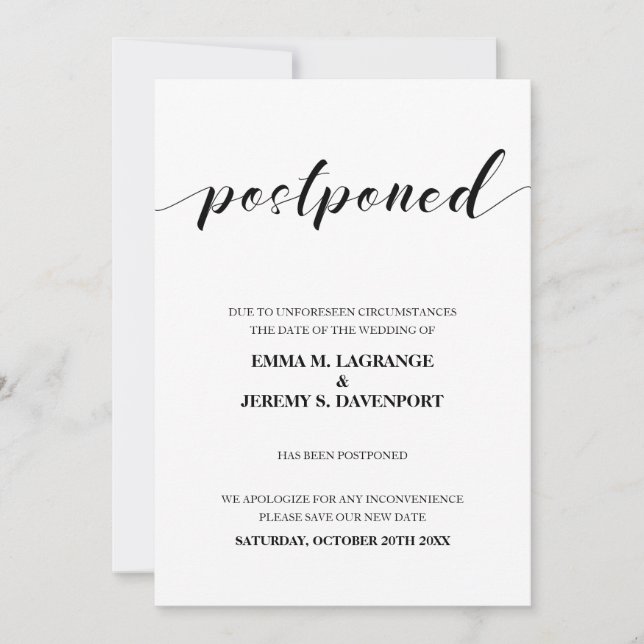 Posponed wedding with new date announcement (Front)