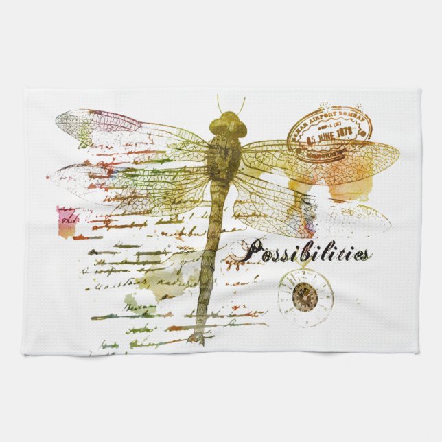 Possibilities dragonfly kitchen tea towel (Horizontal)