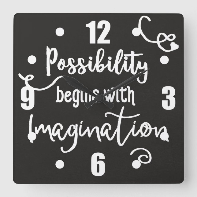 Possibility Begins Motivational Chalkboard Text Square Wall Clock (Front)